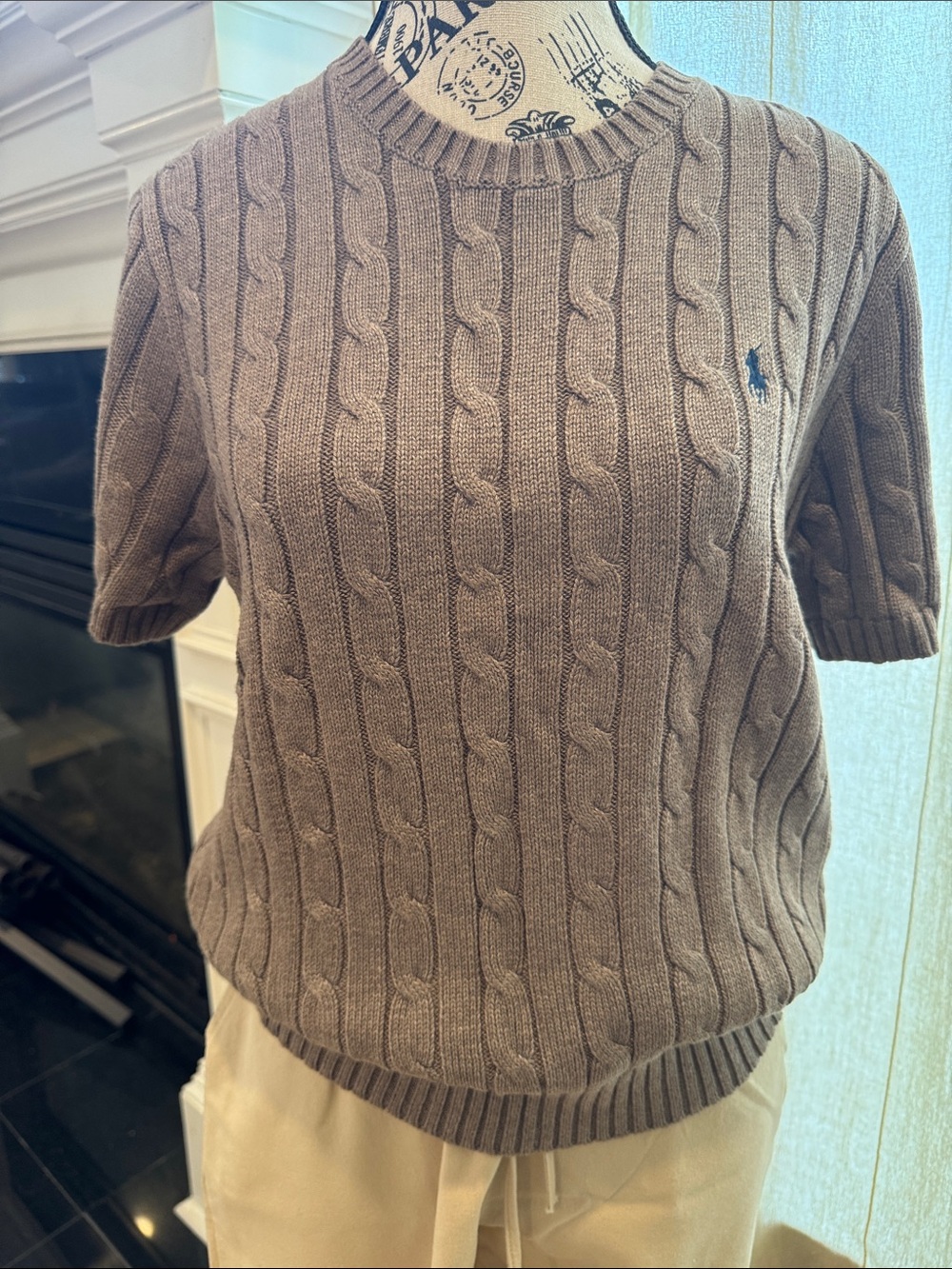 Ralph Lauren Brown Cable Knit Short Sleeve Sweater Tee